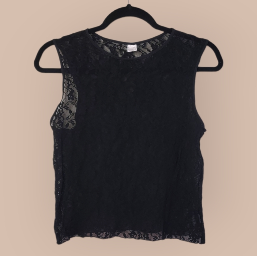 DKNY Black Lace Cropped Top Size L